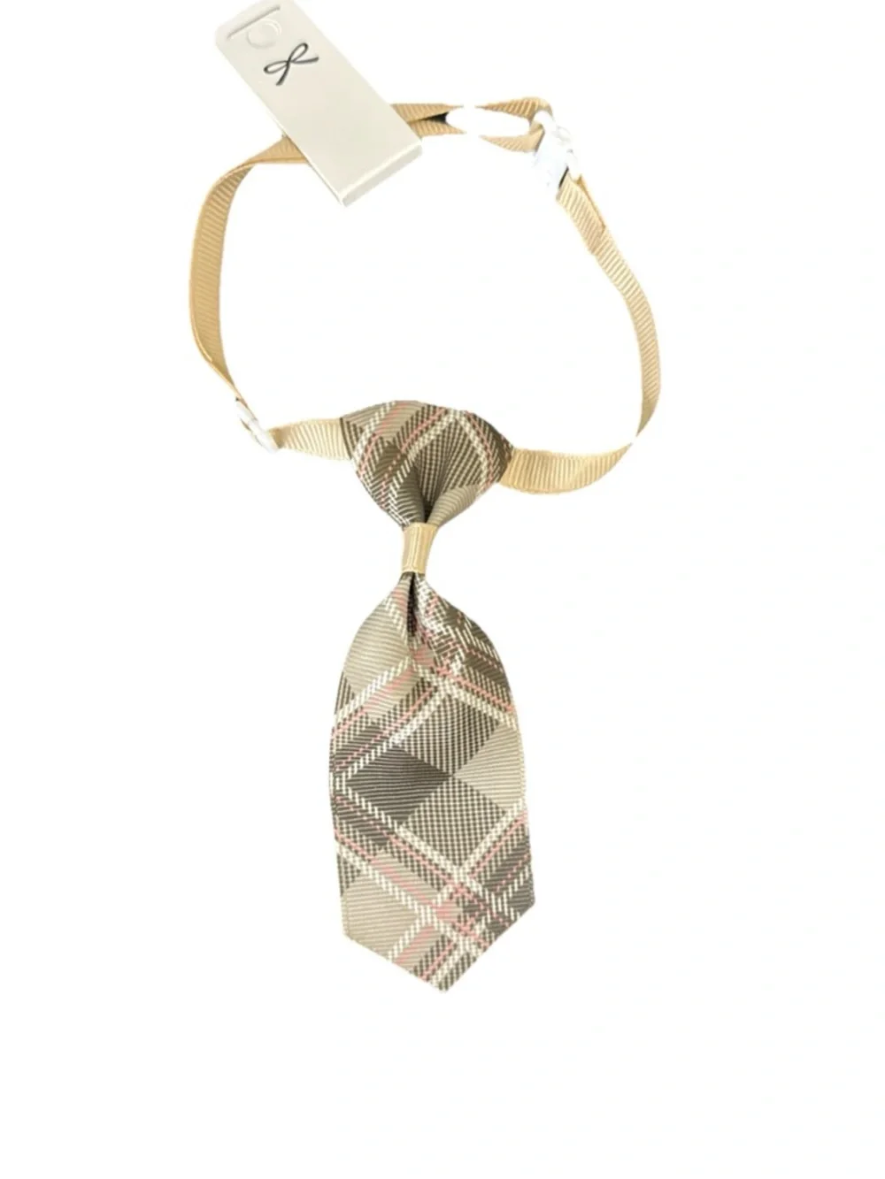 Pet Neck Tie Collar Plaid Beige & Brown Pattern Adjustable 🎀 OS